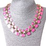 Chain necklace of metal links with Gold plating and pink enamel (10-15 mm)