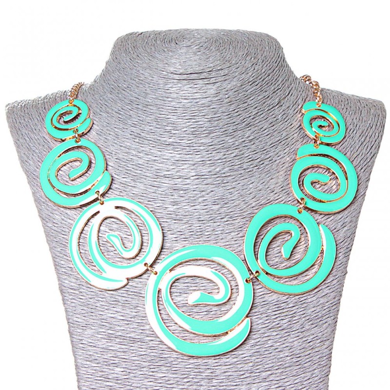 Necklace Aqua Watercolour, spiral-reducing inserts, Gold-toned metal with Aquamarine shine (30x5
