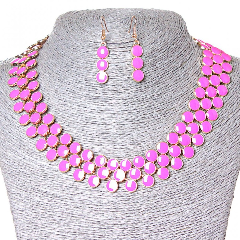 Set Necklace + Earrings Berry, Gold-toned metal and pink gloss