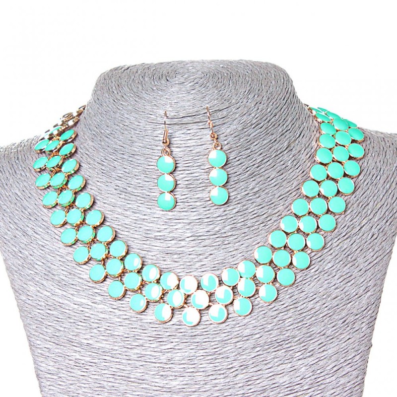 Set Necklace + Earrings Berry, Gold-tone metal and aquamarine gloss