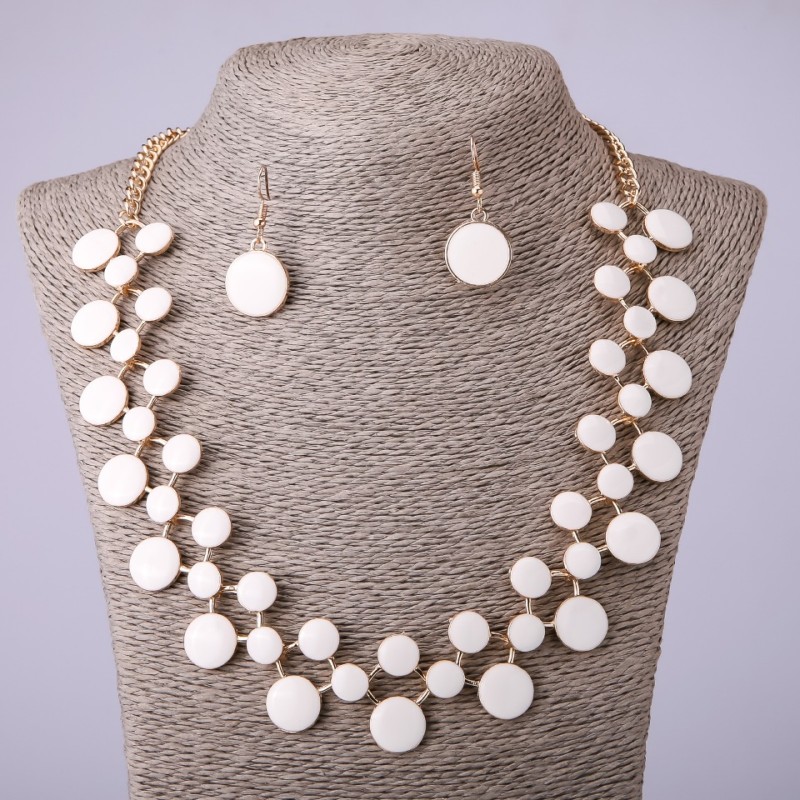 Necklace and Earrings Set in White Enamel, length 57-64 cm