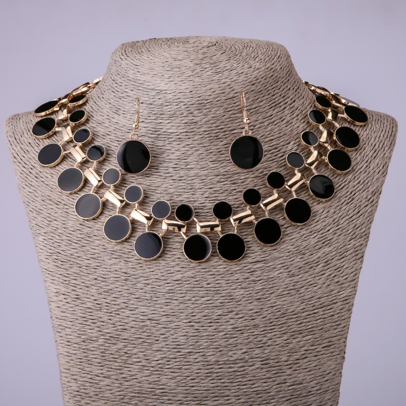Choker Set with Bow Pendant and Earrings in Black Enamel, 45cm