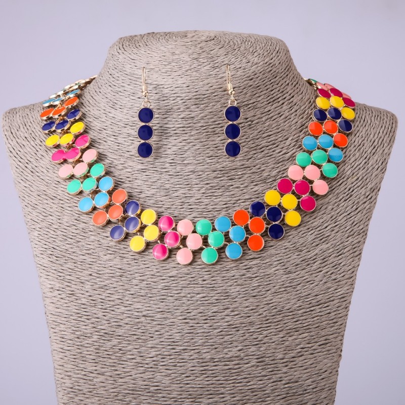 Set of Necklace and Earrings with Multicolour Enamel, length 45-50cm