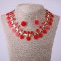 Necklace Set with Red Enamel Pendant and Earrings, 45 cm