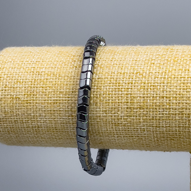 Hematite Zigzag Bracelet, 4×6mm Beads, Stretch, 18cm