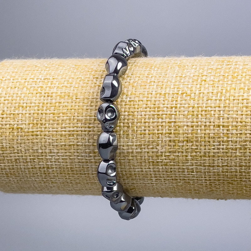 Hematite Bracelet 'Skull', diameter 8×10×7, 5mm ±, length 18cm (stretch)