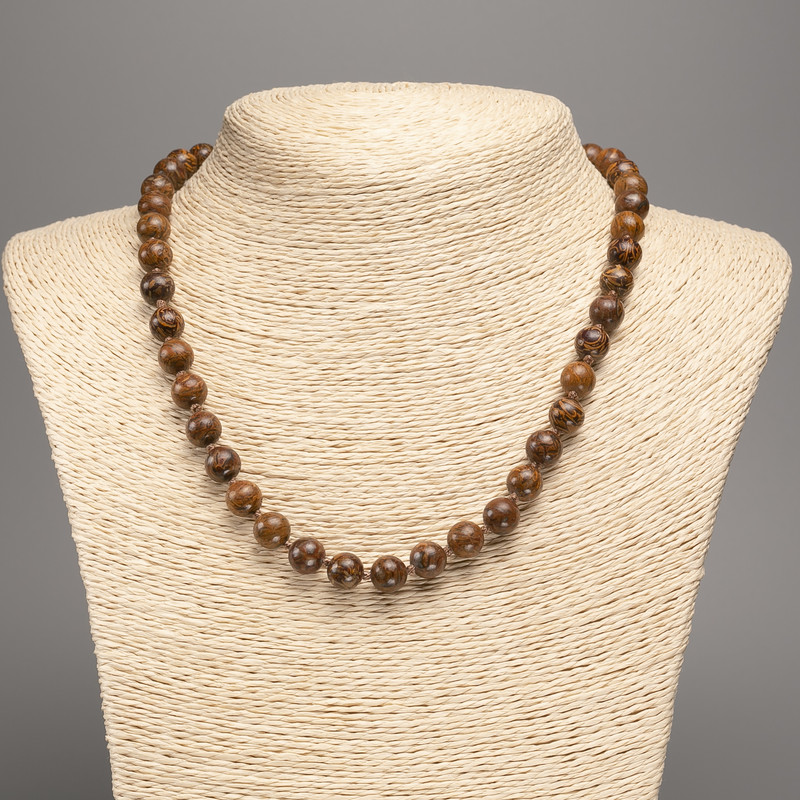 Jasper Necklace, Wooden Smooth Beads, 8.5 mm diameter, 48 cm length