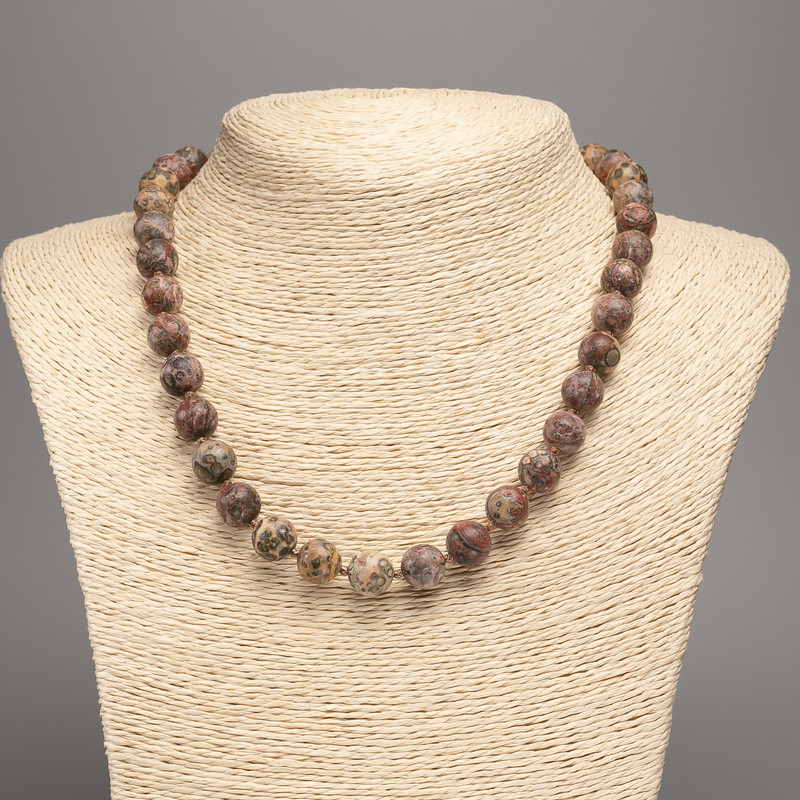 Leopard Pattern Jasper Necklace (artificial acrylic) smooth beads, 10mm ± diameter, length 49cm ±