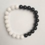 Black and White Agate Bracelet, smooth round bead, diameter 8mm+-, length 18cm (stretch)