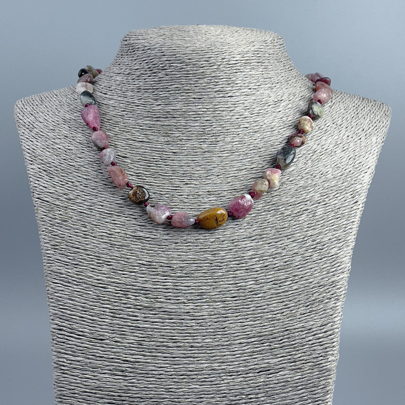 Natural gemstone Tourmaline faceted necklace, diameter 10x14+-mm, length 48cm