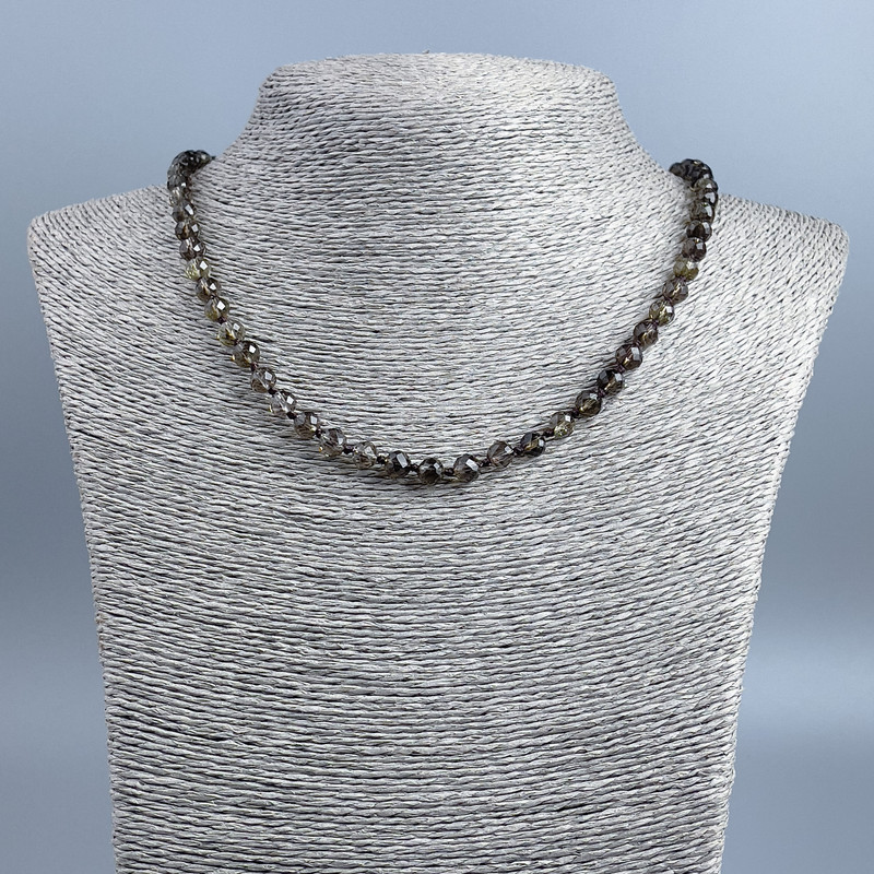 Smoky quartz gemstone necklace with faceted bead, diameter 6± mm, length 48 cm