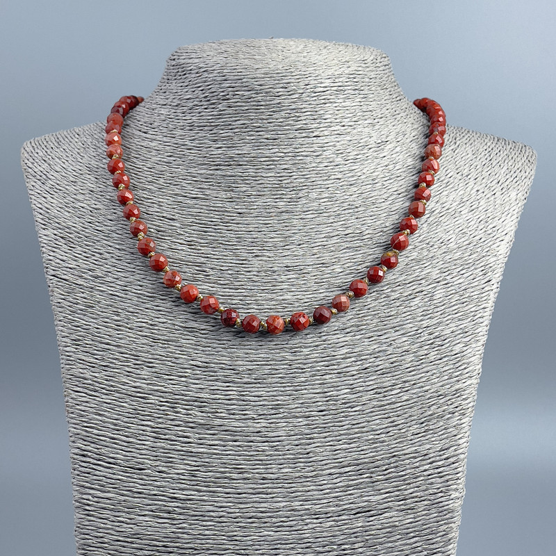 Jasper Beads red jasper faceted sphere, diameter 6+-mm, length 48cm