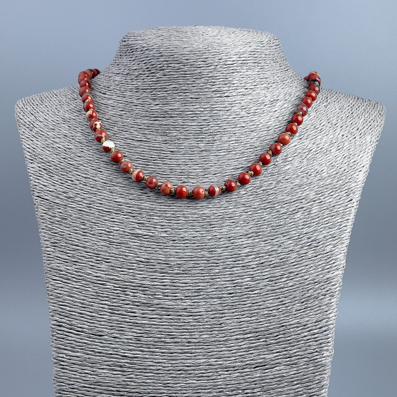 Jasper bead necklace, red jasper, smooth round beads, 6 mm diameter ±, length 48 cm