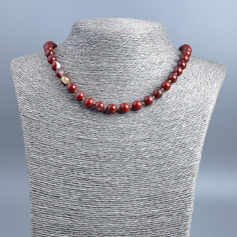 Jasper Beads Necklace, Red Jasper, smooth round beads, diameter 8± mm, length 48 cm