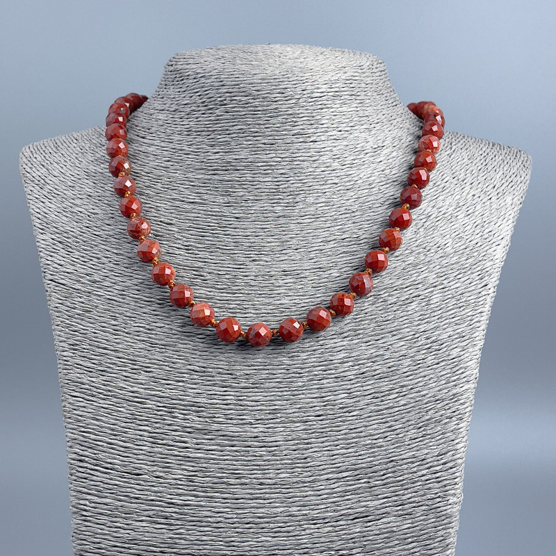 Red Jasper Beads Necklace with Faceted Ball 8mm Diameter, 48cm Length