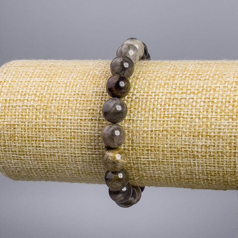 Bracelet Sunstone natural stone smooth bead, diameter 10+-mm, length 18cm stretch