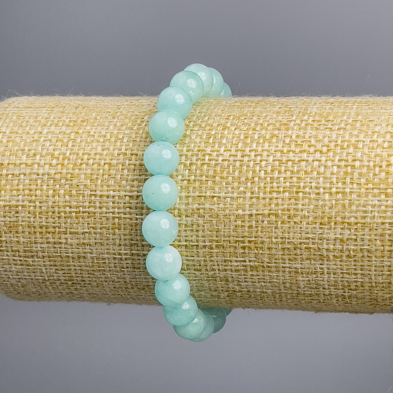 Bracelet with Aquamarine gemstone azure smooth bead, diameter 8+-mm, length 18cm stretch