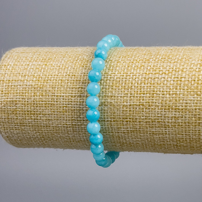 Bracelet with Aquamarine stone blue smooth beads, diameter 6+ mm, length 18 cm stretch