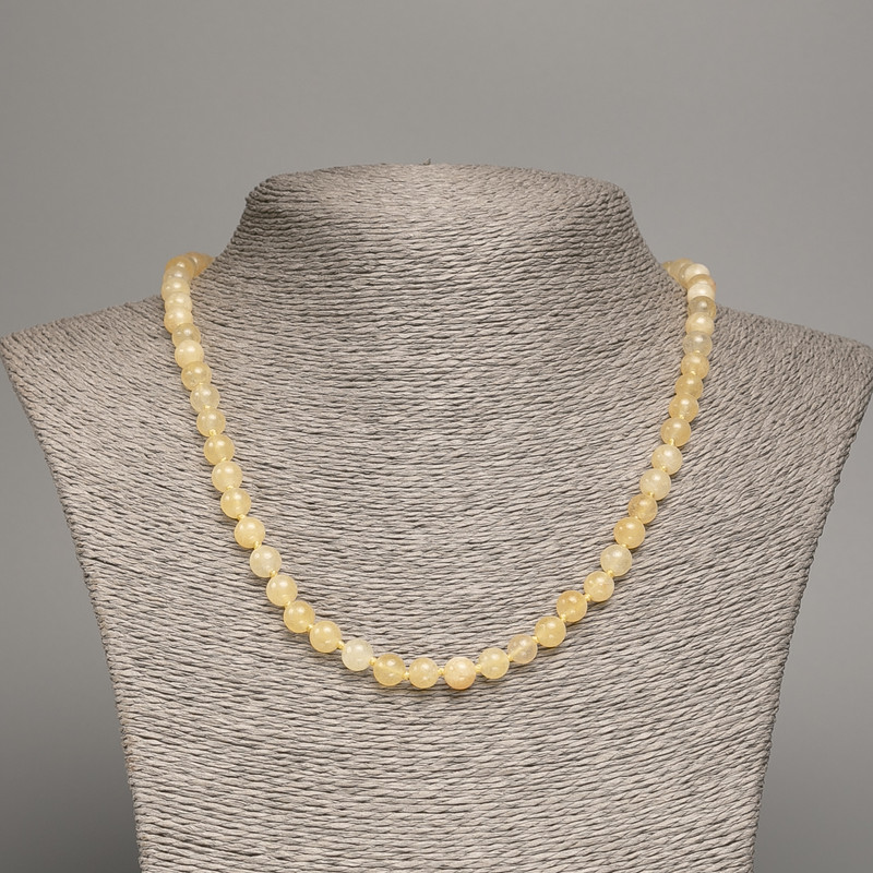 Citrine Bead Necklace, Smooth Round Beads 6.5 mm, Length 48 cm