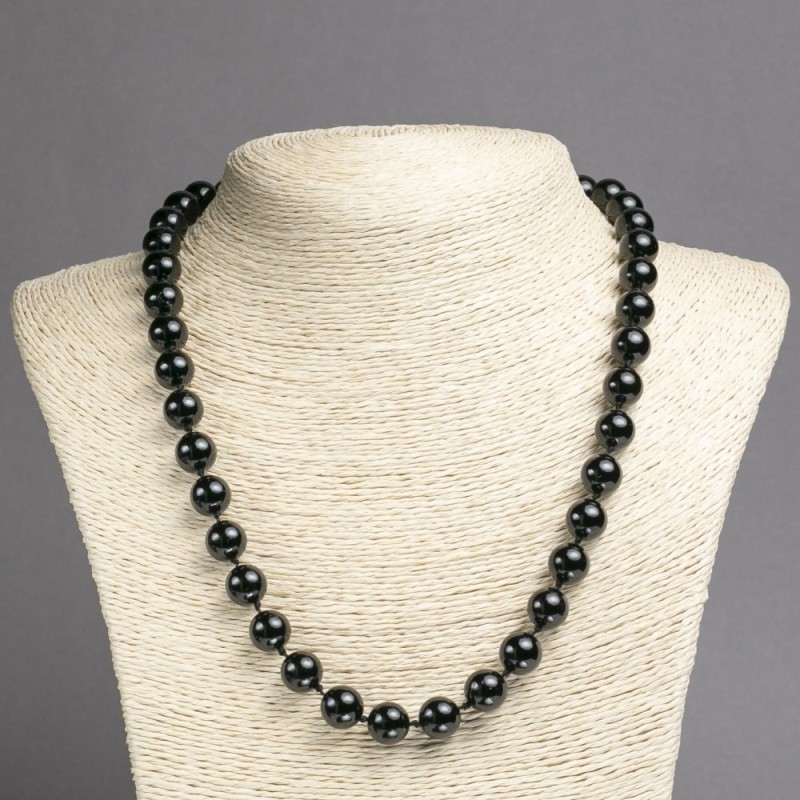 Necklace made from natural black Tourmaline smooth bead, diameter 10mm±, length 45cm±