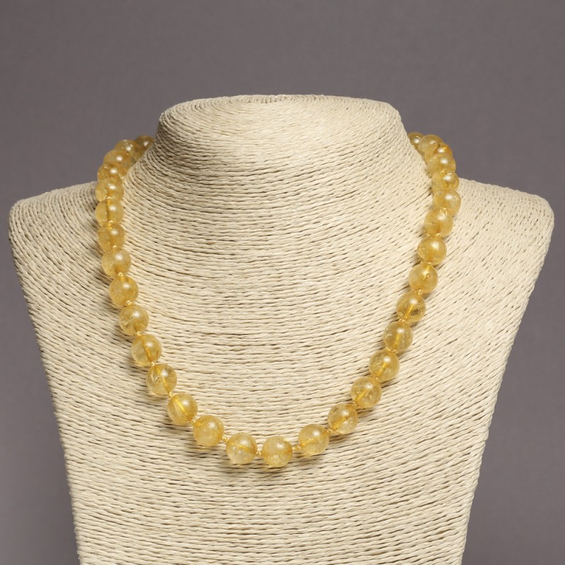 Citrine Necklace with Smooth Round Beads, diameter 10(±)mm, length 45cm+