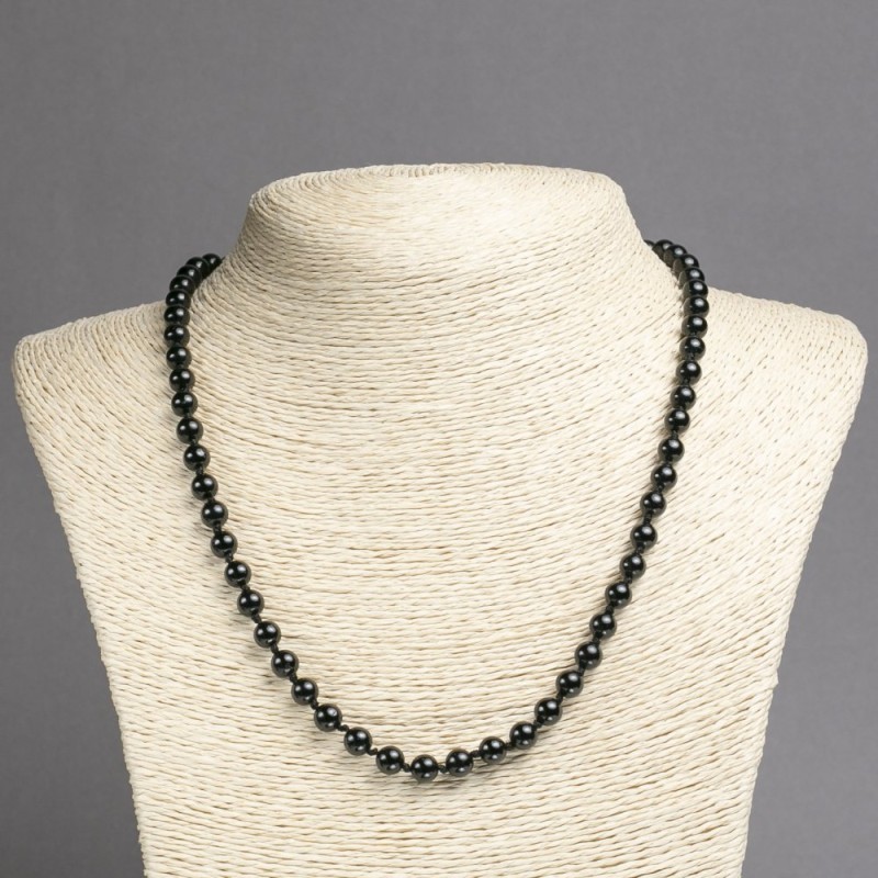 Necklace made from natural black tourmaline, smooth round beads 6mm diameter ±, length 45cm ±
