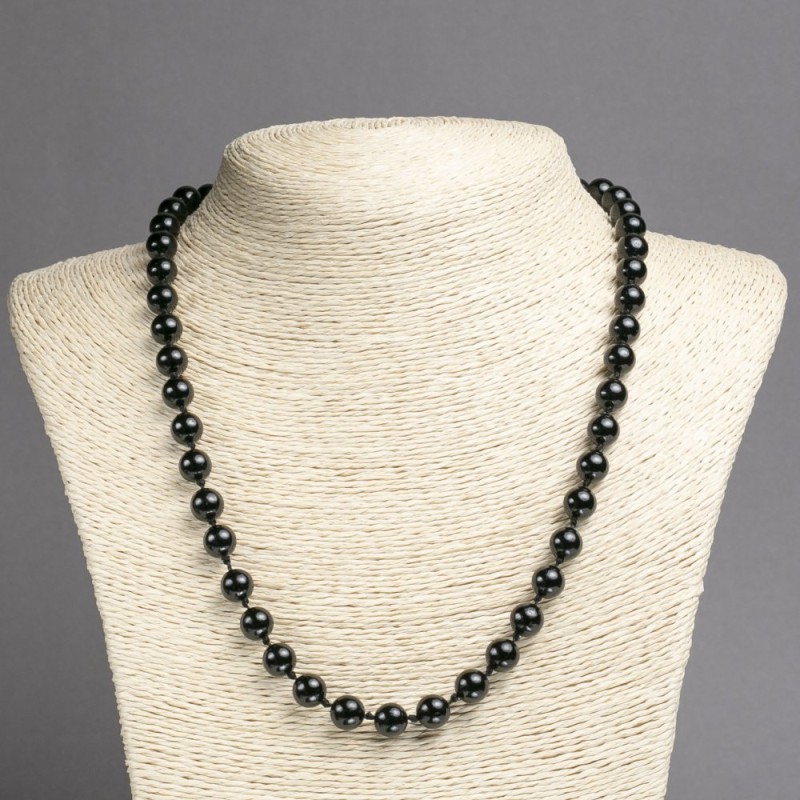 Necklace of natural black tourmaline, smooth beads 8 mm diameter, length 45 cm