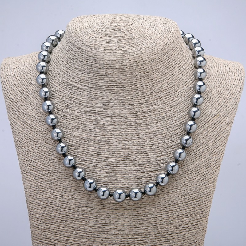 Terahertz Natural Stone Necklace smooth round beads 10mm diameter, 45cm length +
