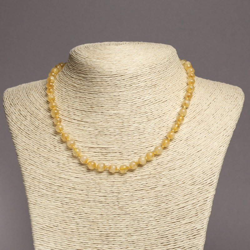 Citrine Bead Necklace, Smooth Round Beads, 6mm (±) diameter, 45cm+ length