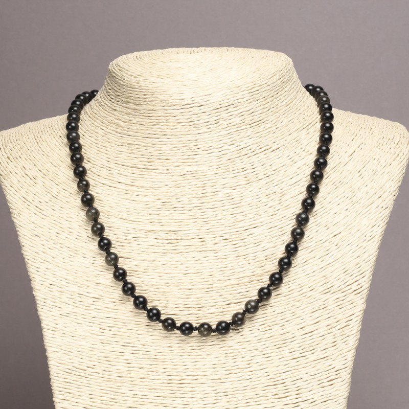 Necklace made of Sunstone Obsidian smooth bead, diameter 6mm±, length 45cm±