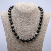 Necklace of natural gemstone Silver Obsidian smooth beads, diameter 12mm, length 45cm+