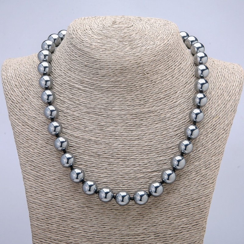 Terahertz Bead Necklace with Smooth Round Beads, 12mm Diameter, 45cm Length +