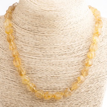 Hairy Quartz Necklace in Golden Quartz Beads, 21 cm long, bead diameter 0.9–1.1 cm