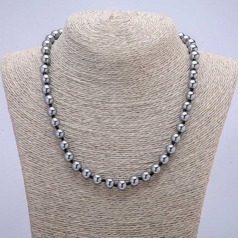 Terahertz Bead Necklace, smooth round beads 8mm diameter, 45cm length +