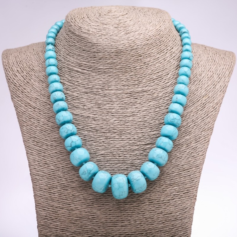 Necklace Beads Turquoise Disk Enlarging, diameter 8-20 (+-)mm, length 48cm