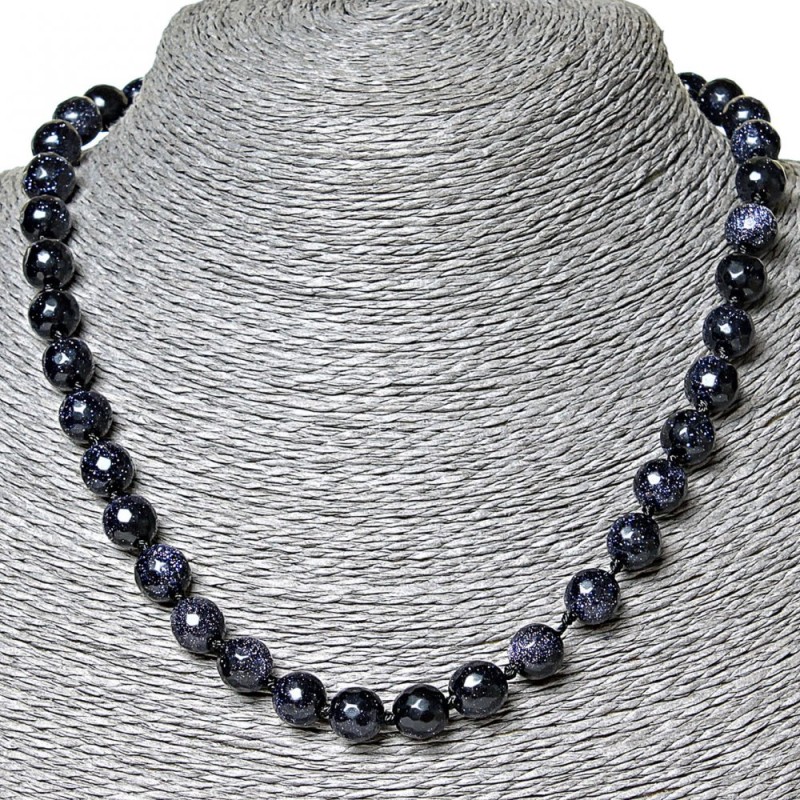 Necklace Aventurine (synthetic) Blue Sand Night of Cairo, faceted bead 9mm, length 45cm