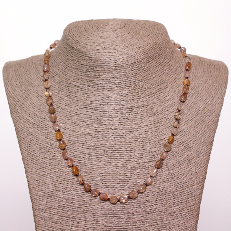 Beads natural stone Quartz "Hairy" oval "tumbled" "milk chocolate", diameter 6mm (+-), length 50cm