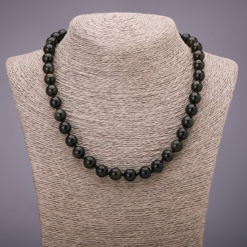 Necklace made of natural stone Sunstone Obsidian smooth bead, diameter 10mm, length 48cm