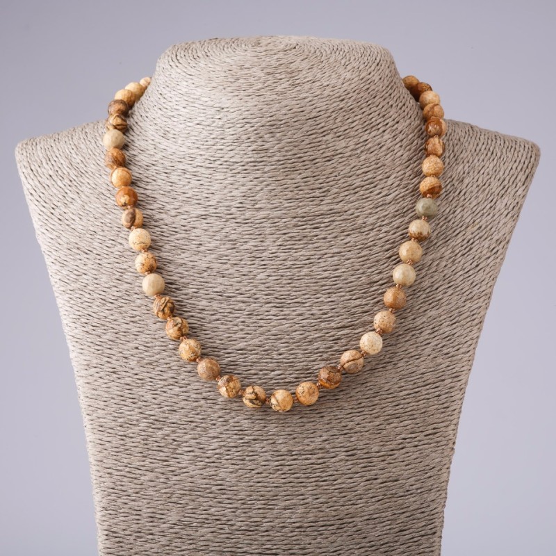 Jasper Landscape Faceted Bead Necklace, 8mm diameter, 48cm length