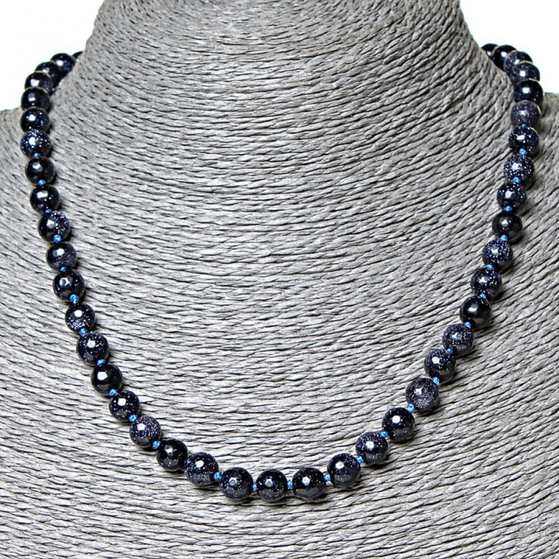 Necklace Aventurine (synthetic) Blue Sand Cairo Night, Faceted Bead 8mm, 45cm