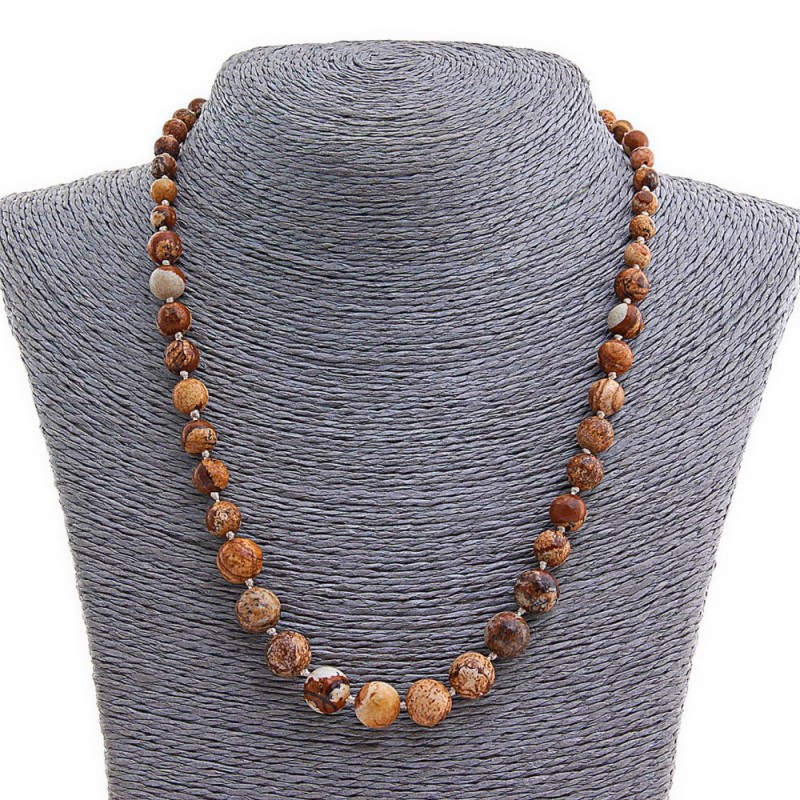 Jasper Necklace, Landscape Jasper, natural stone, bead size 6-11mm to 6-11mm increase, 45cm length
