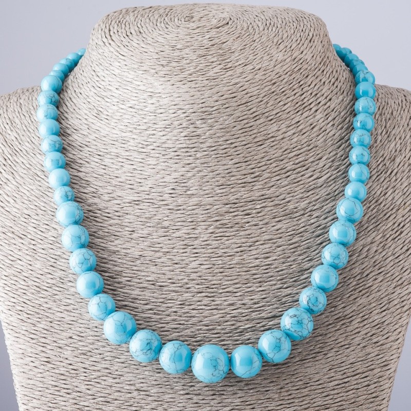 Turquoise Beads (natural) blue with veins, enlarged, diameter 6-14 mm, length 44 cm