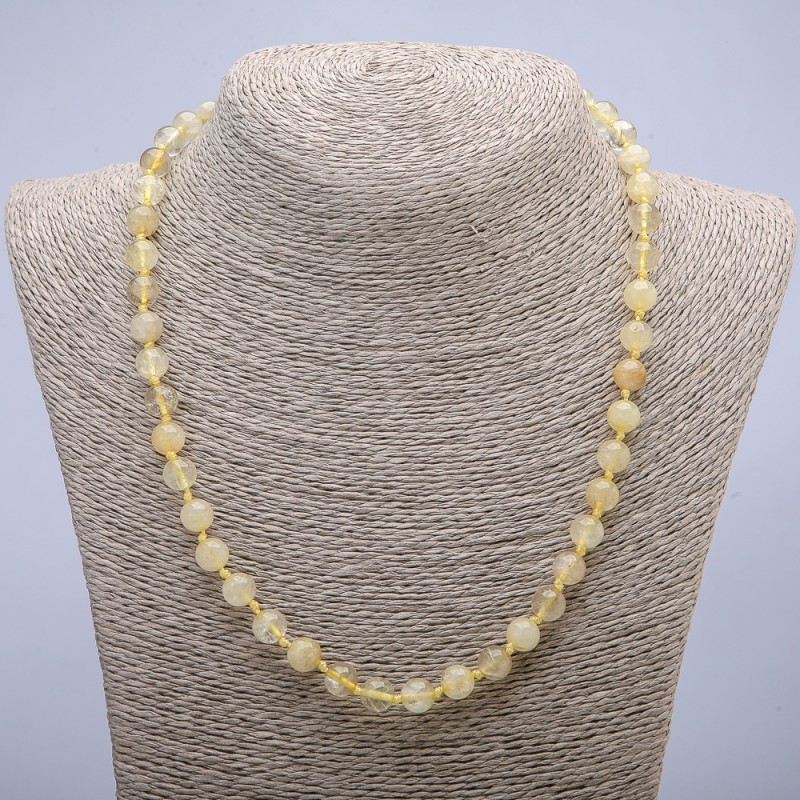 Citrine Bead Necklace, smooth round beads 8mm, length 45cm +