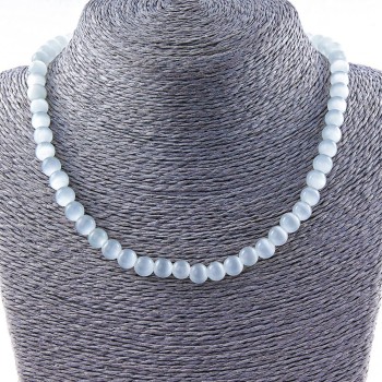 Cat's Eye Bead Pendant 8mm Gray Necklace 40cm
