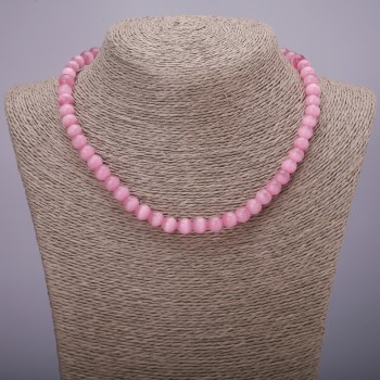 Cat's Eye Necklace Pink Smooth Bead, diameter 8(±)mm, length 42cm