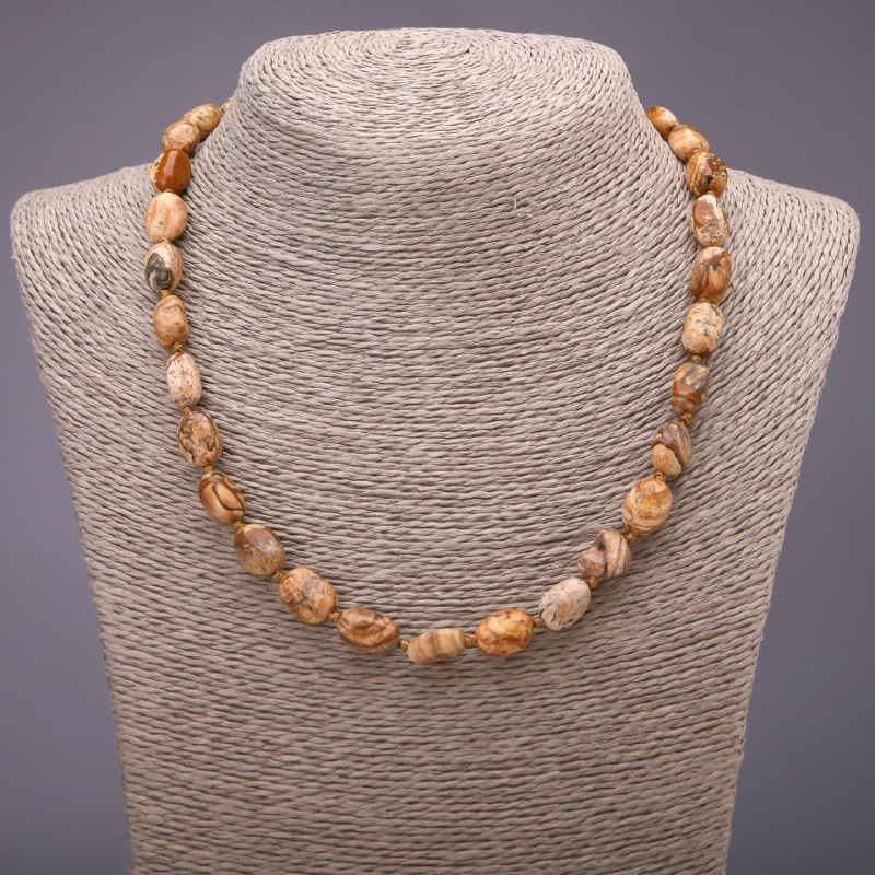 Landscape Jasper Bead necklace with tumbled natural stone, 8×10 mm (±), length 48 cm