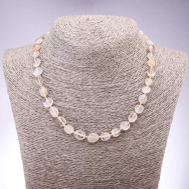 Rutilated quartz bead necklace, hairy quartz, faceted, golden, diameter 7-9mm, length 45cm