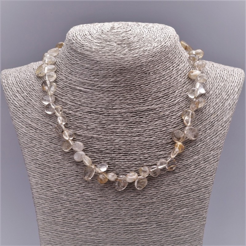Necklace made from natural gemstone Hairy Golden Quartz with a butterfly ornament, 8mm diameter, 47cm length