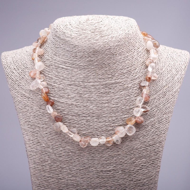 Necklace made of natural gemstone Hairy caramel quartz beads, butterfly faceting, diameter 8-10mm, length 46cm