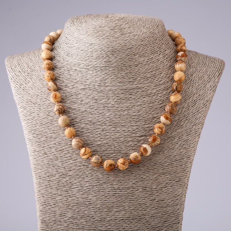 Necklace with Landscape Jasper Faceted Round Beads, 10mm diameter, 48cm length